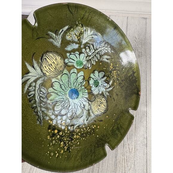 Vintage Sascha Brastoff MCM Enamel Copper Green Floral Plate Ashtray LOT 3 - Picture 15 of 16